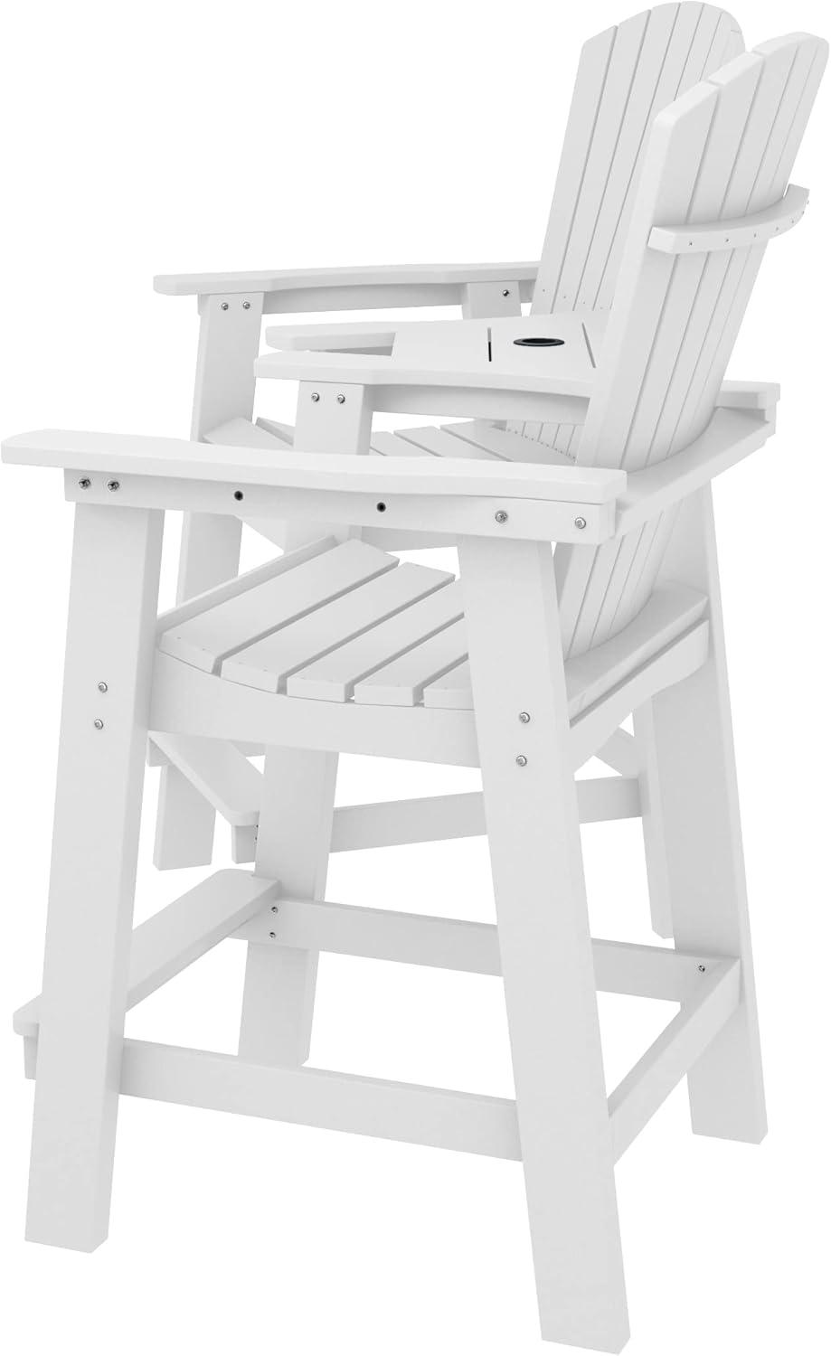 JUSTLET Tall Plastic Adirondack Chair Set of 2 W/ Outdoor Barstools and Connecting Tray, Brown