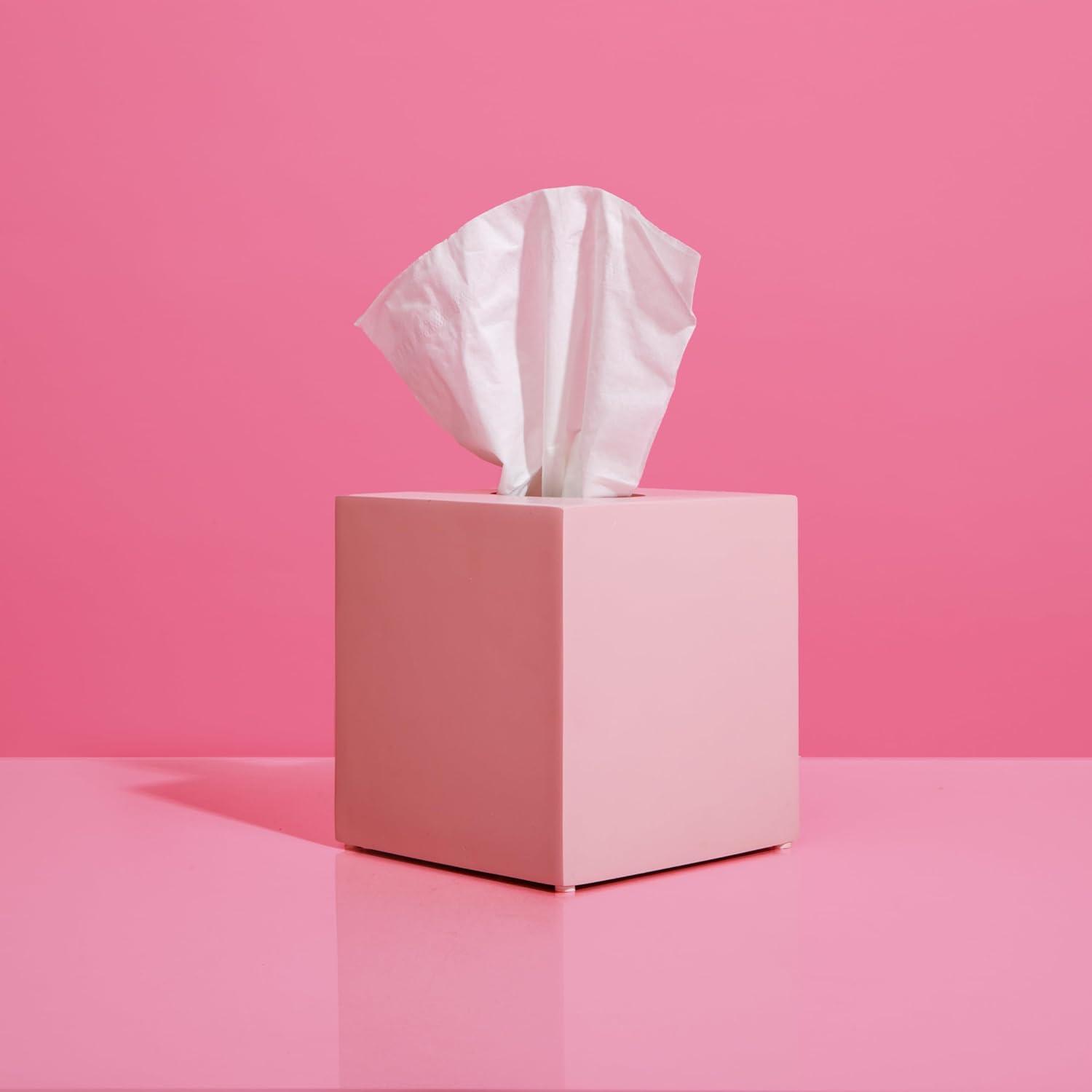 Blush Pink Resin Square Tissue Box Cover