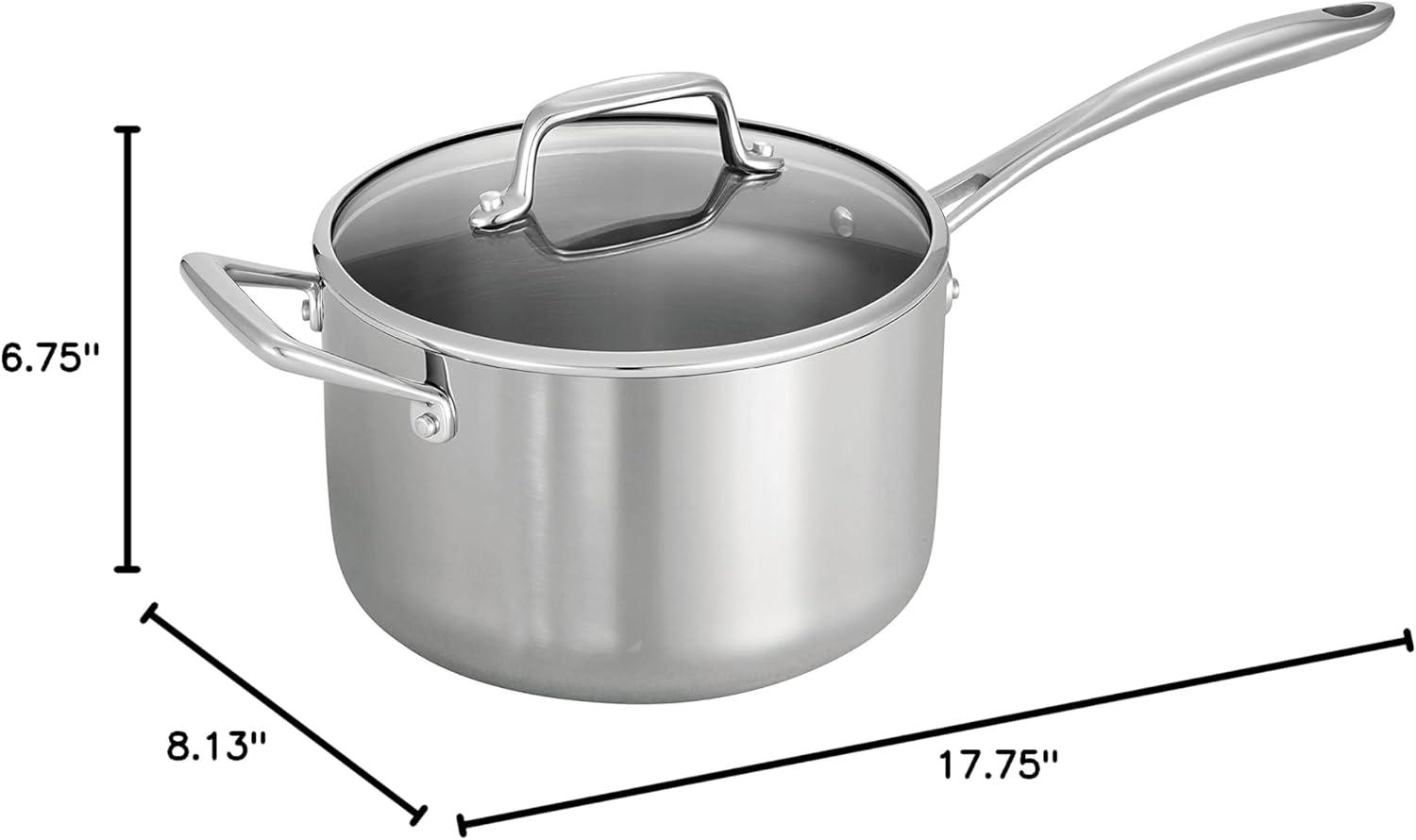 Tri-Ply Clad 4-Quart Stainless Steel Sauce Pan with Glass Lid