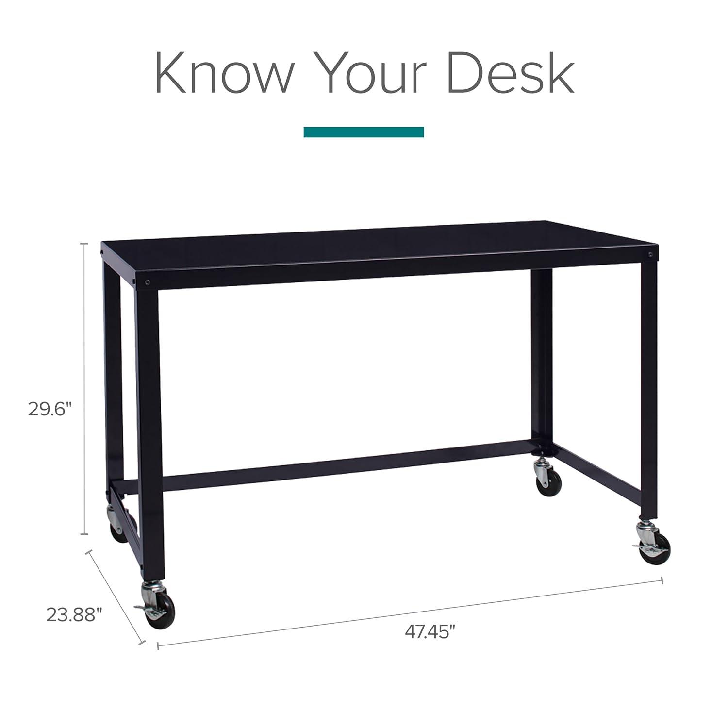 Space Solutions Mobile Desk Steel Black: Sturdy Metal Frame, No Storage, Adult Assembly Required