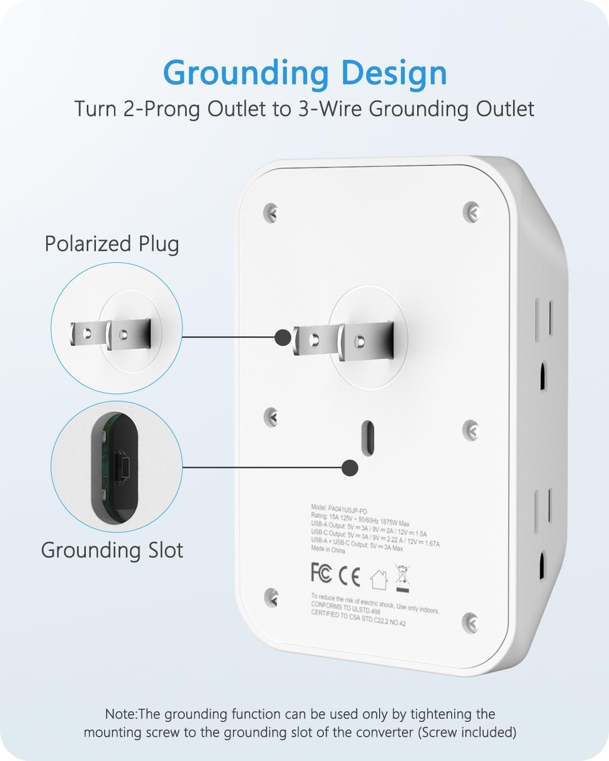 White 6-Outlet Power Strip with USB Ports and Surge Protection