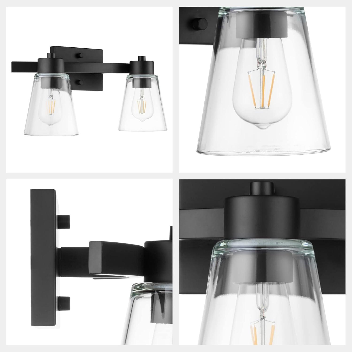 Prominence Home Fairendale 2-Light Matte Black Bathroom Vanity Light with Clear Glass Shade