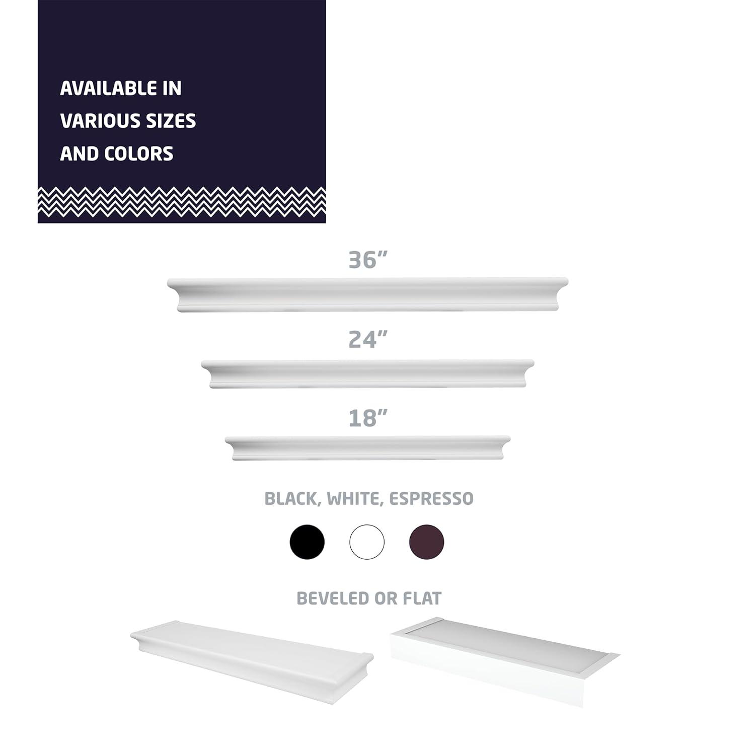 HIGH & MIGHTY Decorative 24" Floating Shelf Holds up to 20lbs, Easy Tool-Free Dry Wall Installation, Beveled, eCommerce Packaging, White