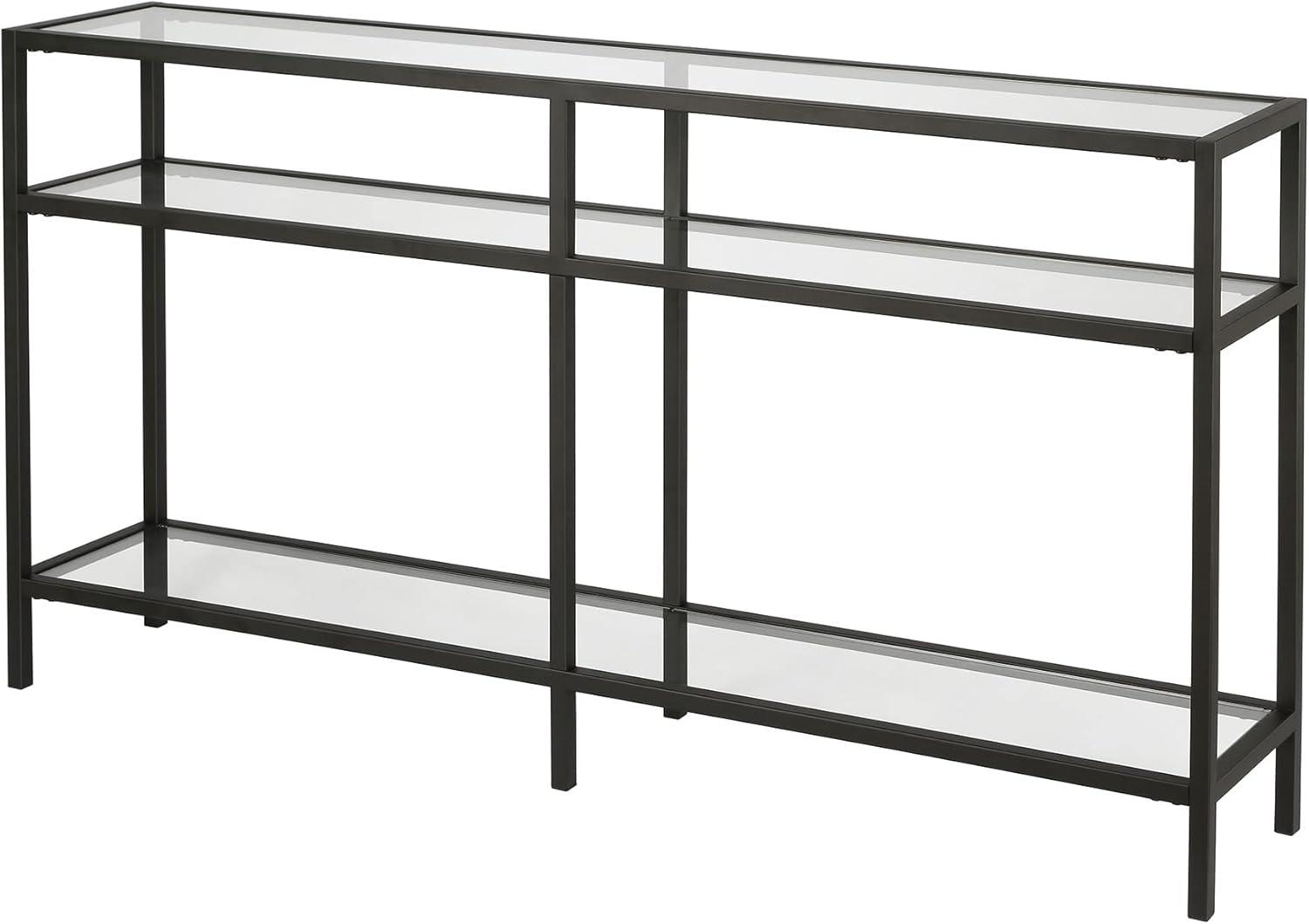 Evelyn&Zoe Sivil 55" Wide Rectangular Console Table with Metal Shelves, Matte White