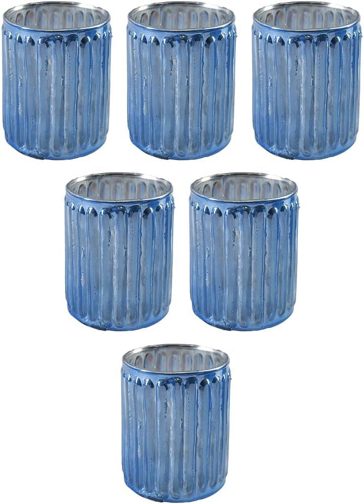 Serene Spaces Living Set Of 6 Pink Vintage Votive Holder, Tealight Holder, Stainglass Candle Holder, Ideal For Weddings, Parties, Indoor & Outdoor Events, Home Decor, Measures 2.5" Tall & 3" Diameter