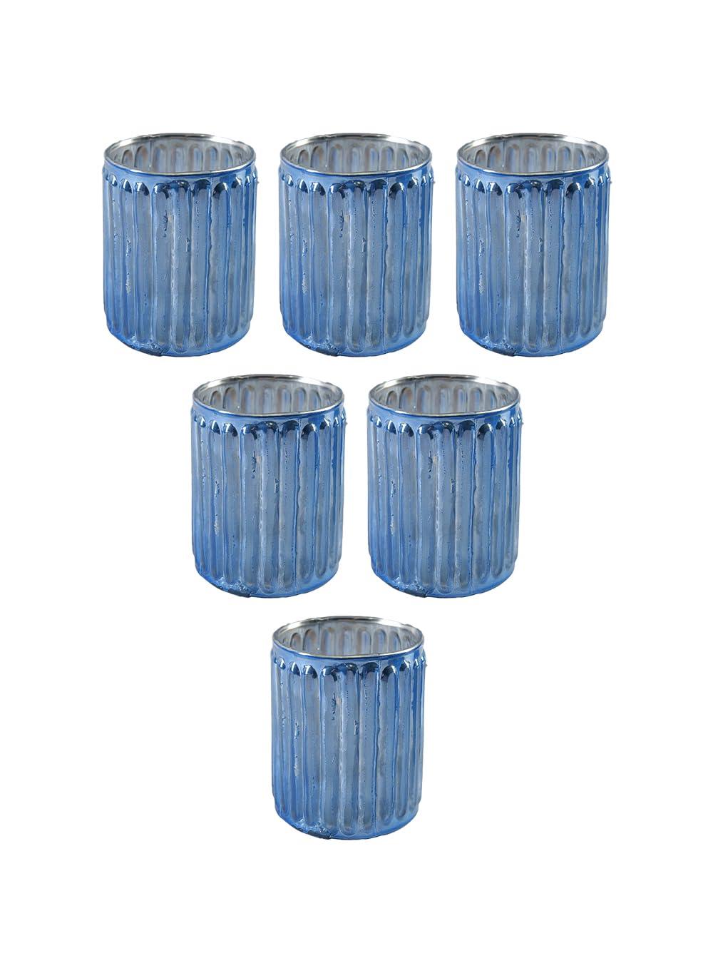 Serene Spaces Living Set Of 6 Pink Vintage Votive Holder, Tealight Holder, Stainglass Candle Holder, Ideal For Weddings, Parties, Indoor & Outdoor Events, Home Decor, Measures 2.5" Tall & 3" Diameter