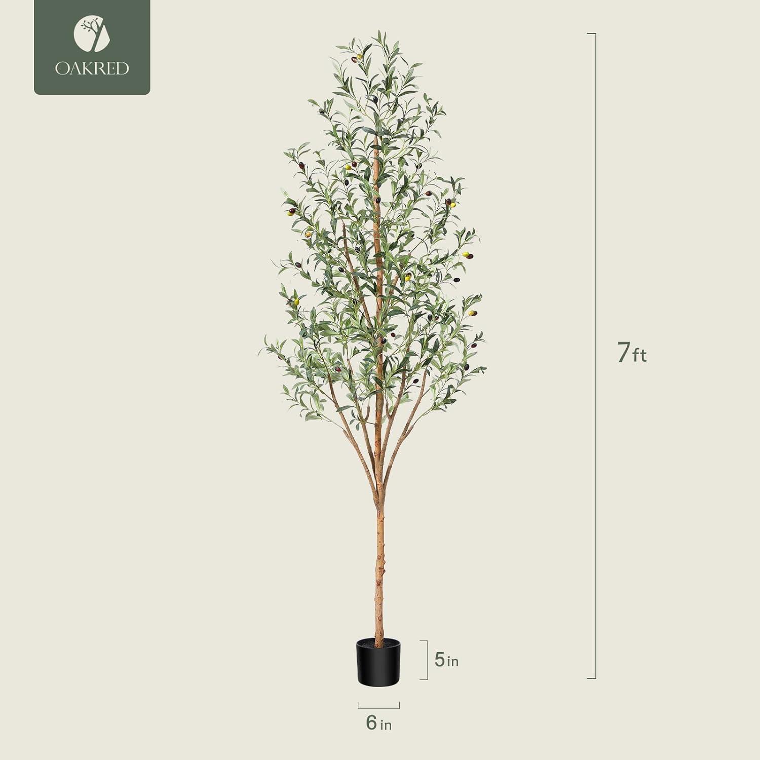 Aritizone Artificial Olive Tree 7FT Tall Fake Olive Tree with Adjustale Branches Artificial Tree for Modern Home Office Living Room Floor Decor Indoor (7FT)