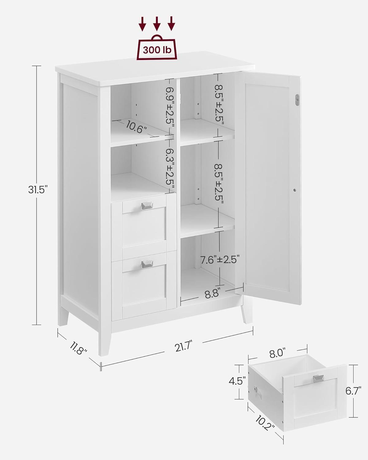 White MDF Bathroom Cabinet with Adjustable Shelves and Drawers