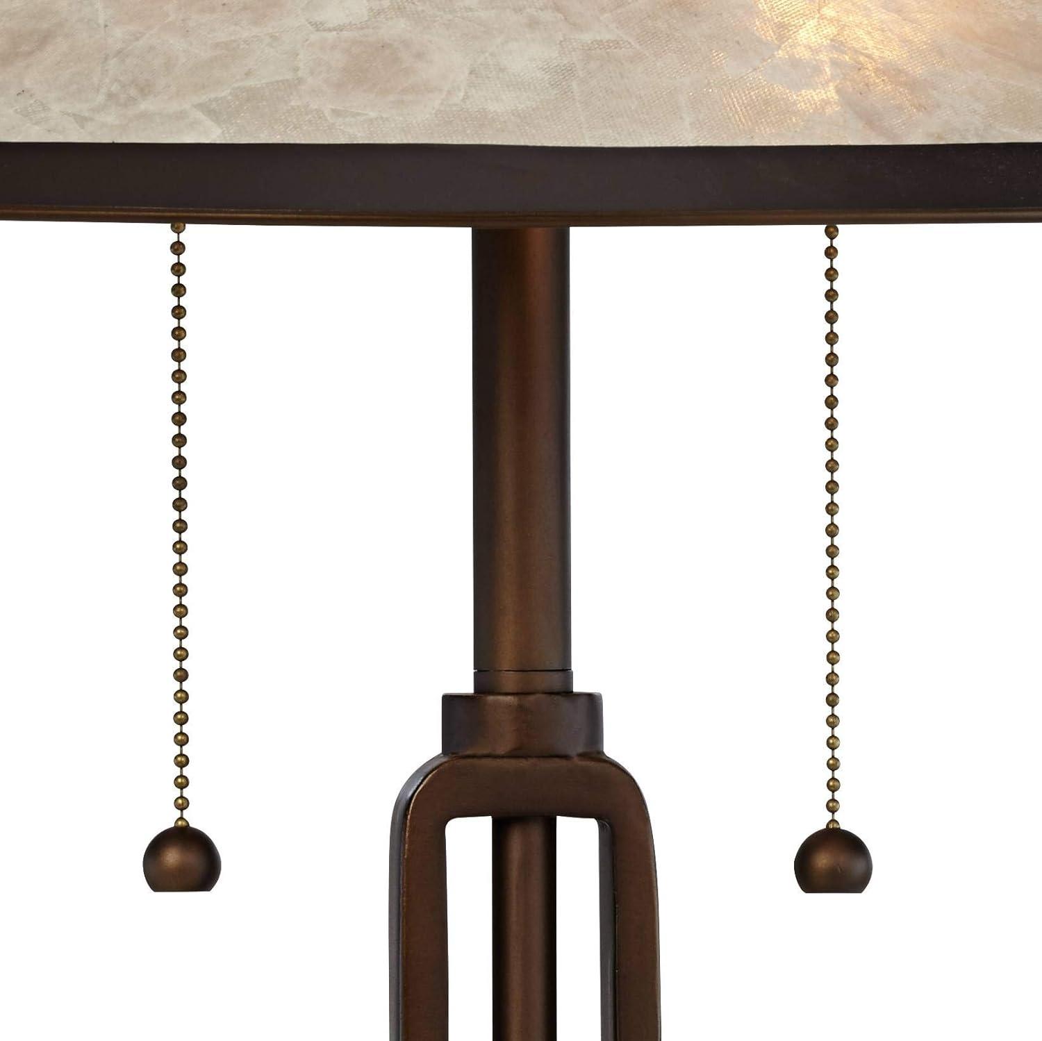 Franklin Iron Works Samuel Mission Desk Table Lamps 20" High Set of 2 Bronze with USB Charging Port Mica Shade for Bedroom Living Room Bedside Desk
