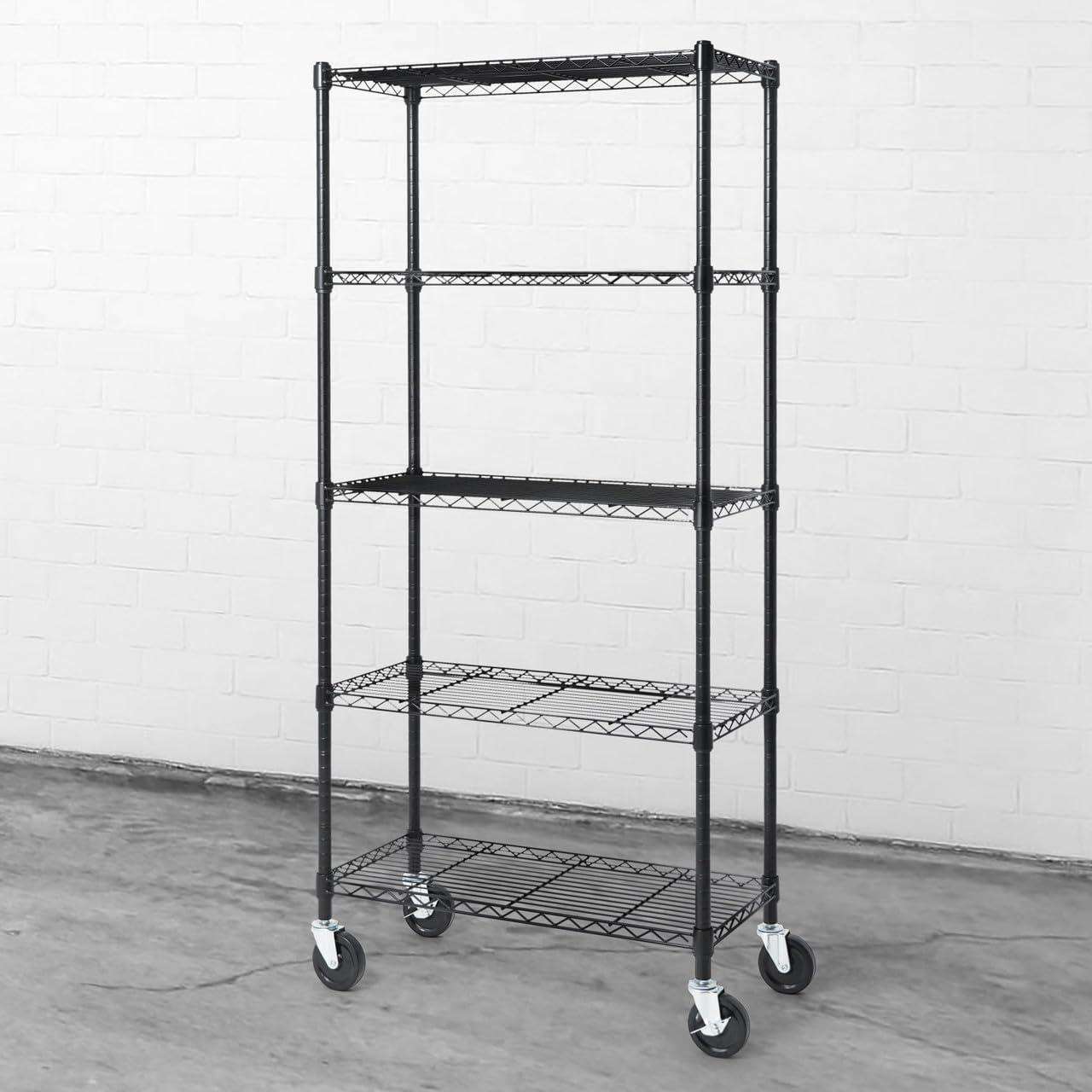 CAPHAUS NSF Heavy Duty Commercial Adjustable Wire Shelving w/ Wheels & Leveling Feet, Kitchen Storage Metal Shelf, Garage Storage Shelving, Utility Wire Rack Storage Unit, Black 30 x 14 x 64 5-Tier