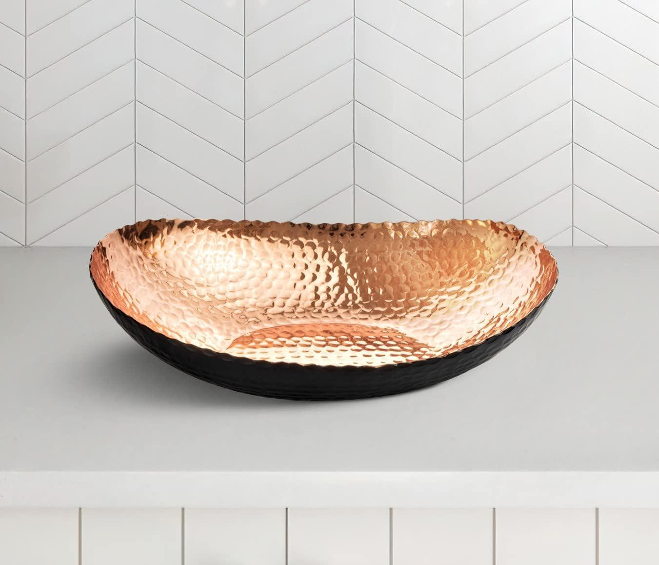 Monarch Abode Hand Hammered Metal Decorative Centerpiece Fruit Bowl for Kitchen Counter, 12.75 inch