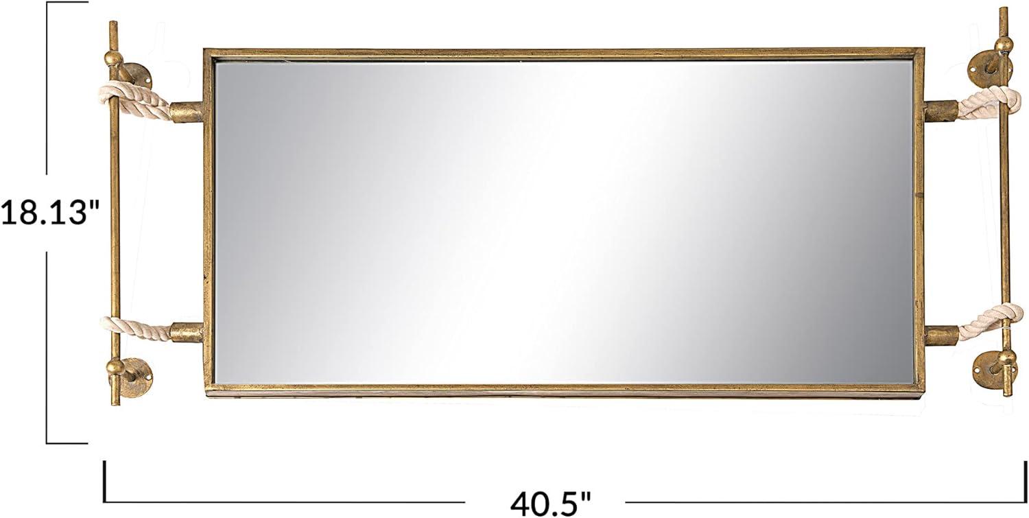 Creative Co-Op Rectangle Metal Framed Wall Mirror with Rope Accents and Metal Brackets, Gold