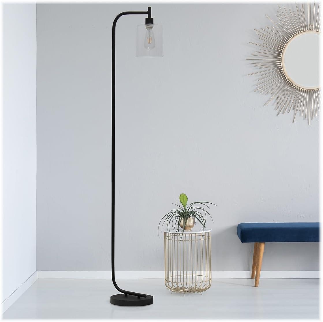 67-Inch Black Metal Arc Floor Lamp with Glass Shade