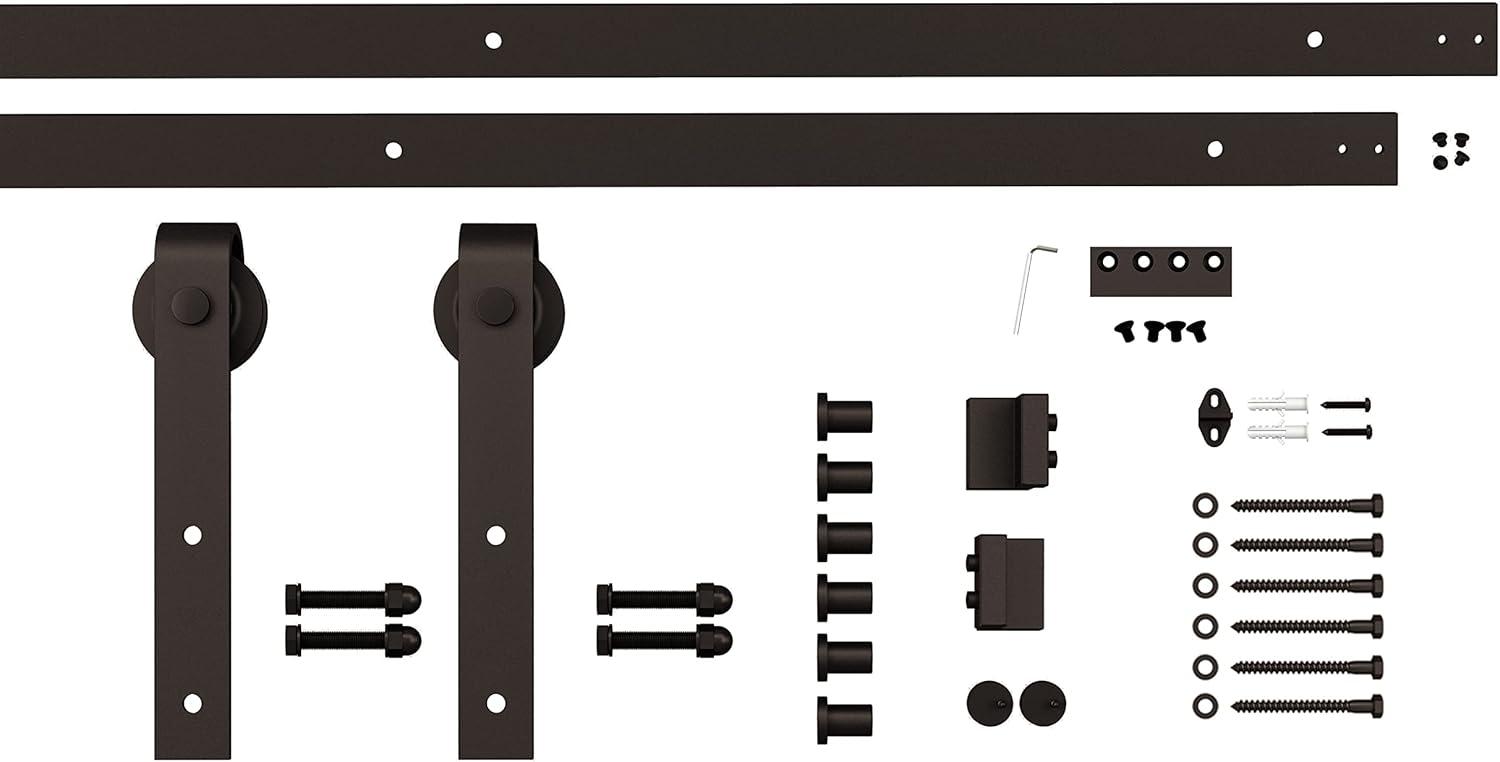 Ocean Blue Knotty Pine Wood Sliding Barn Door with Oil-Rubbed Bronze Hardware