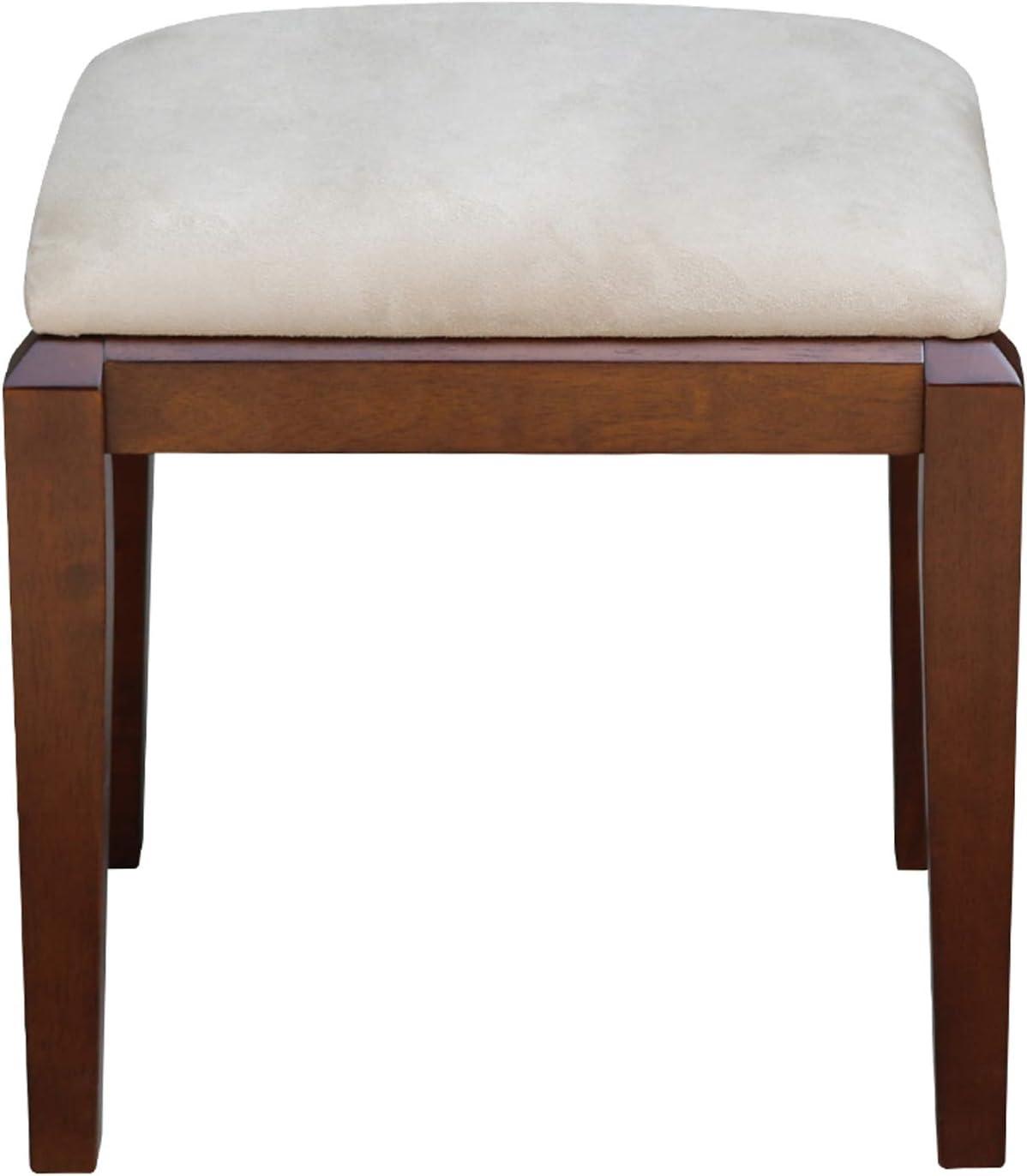 Espresso Brown Solid Wood Upholstered Vanity Bench