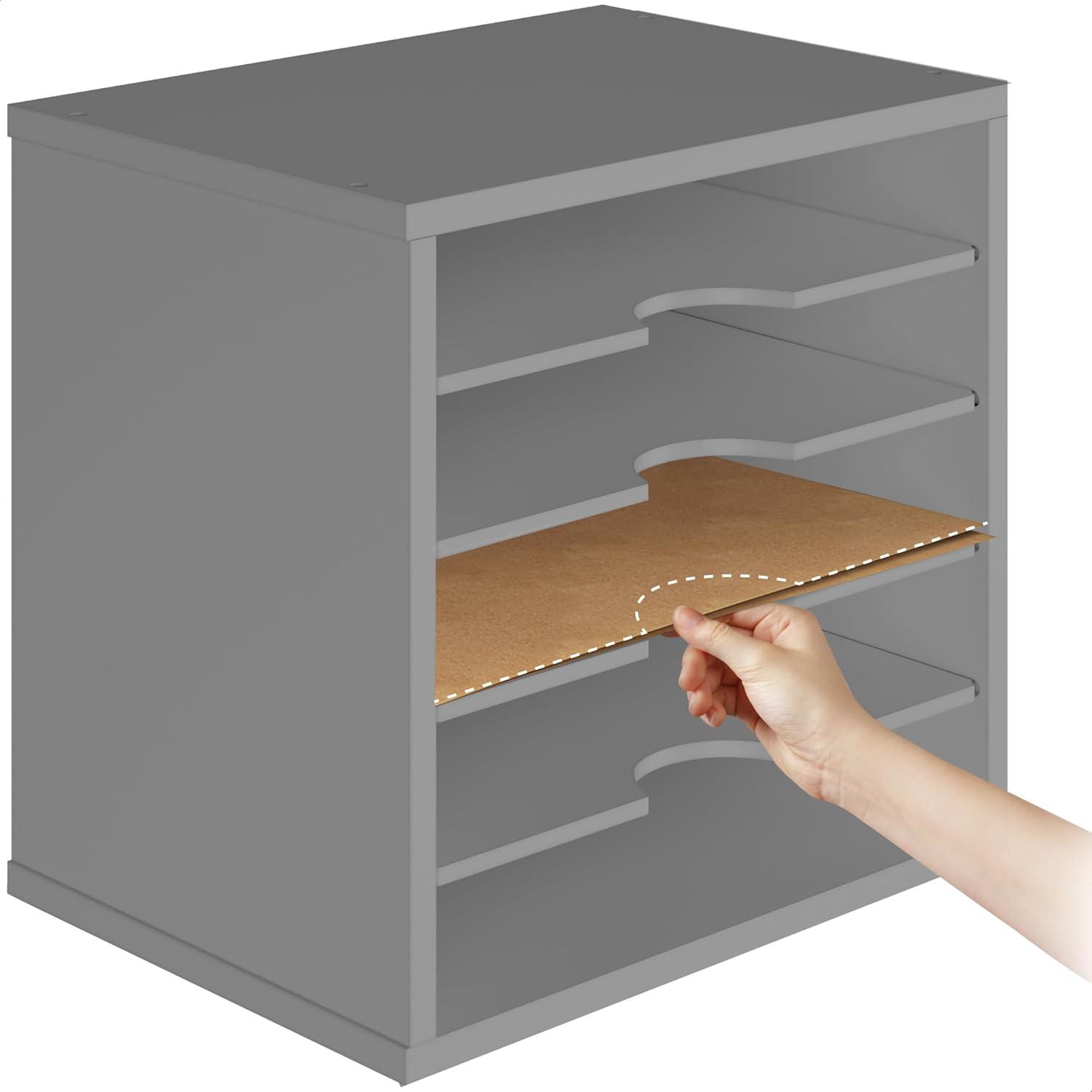 Ballucci 5-Tier Paper Organizer, File Holder, Mail Sorter, Wood Stackable Letter Tray, Gray