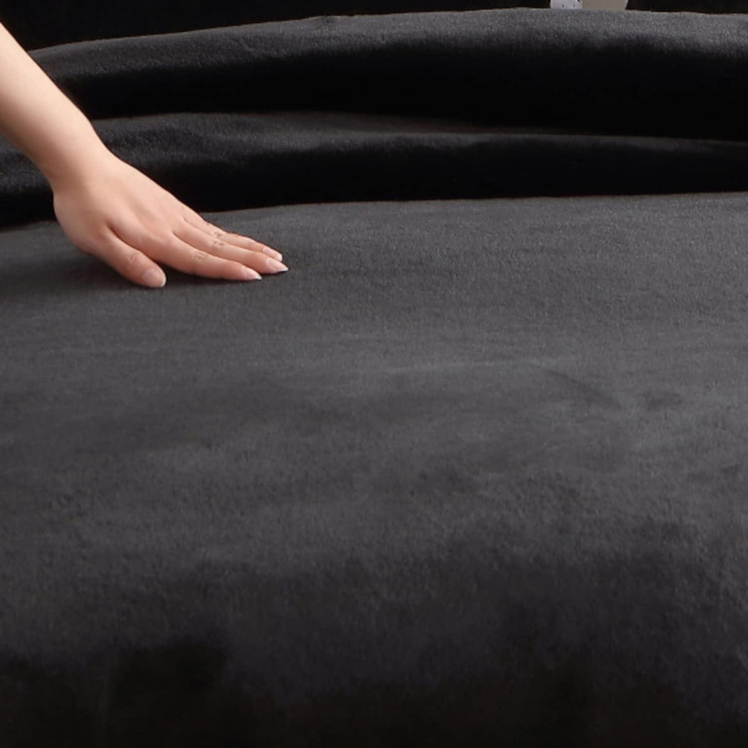 King Black Faux Fur Reversible Duvet Cover Set