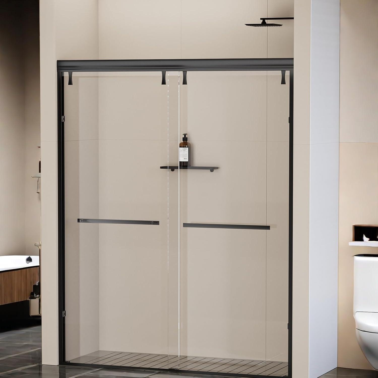 56-60 In. X 76 In Double Sliding Shower Door, 5/16 In Clear Tempered Glass Easy-Clean Coating Chrome