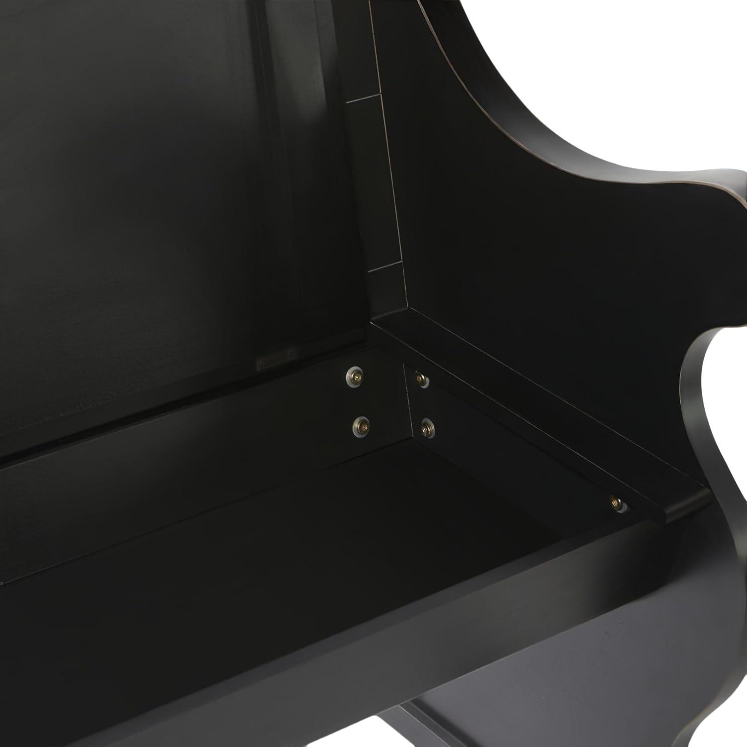 DecMode Wood Storage Bench with Scrolled Armrests, Black