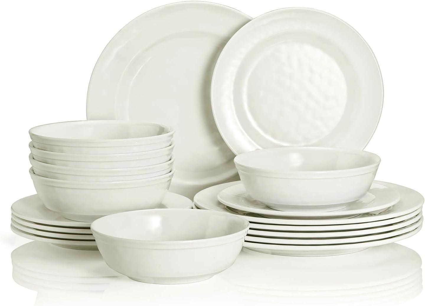 TP 18-Piece Dinnerware Set, Melamine Dishes Set with Bowls and Plates, Service for 6, Non-breakable Lightweight Dining Tableware, Ivory
