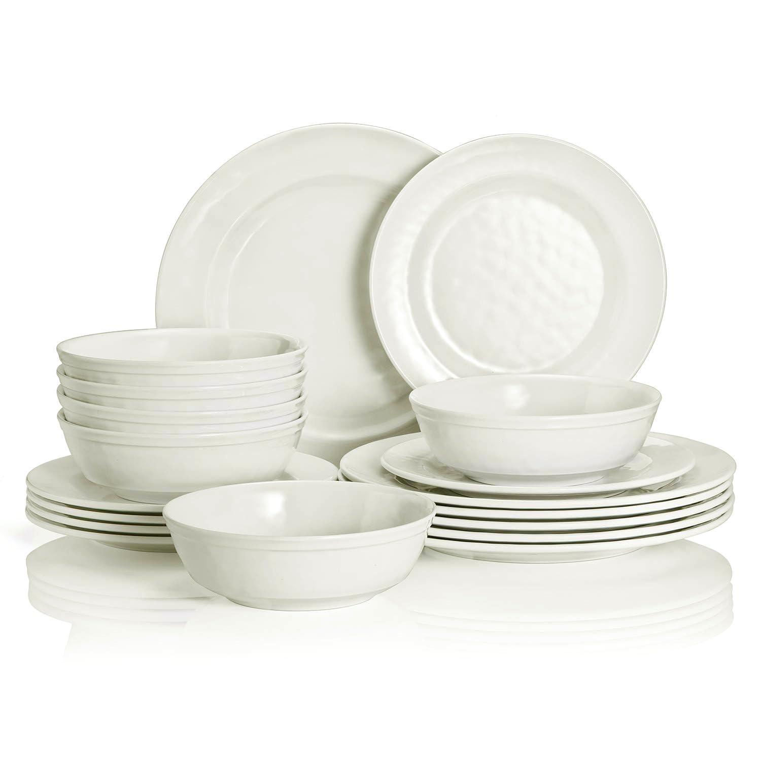 TP 18-Piece Dinnerware Set, Melamine Dishes Set with Bowls and Plates, Service for 6, Non-breakable Lightweight Dining Tableware, Ivory