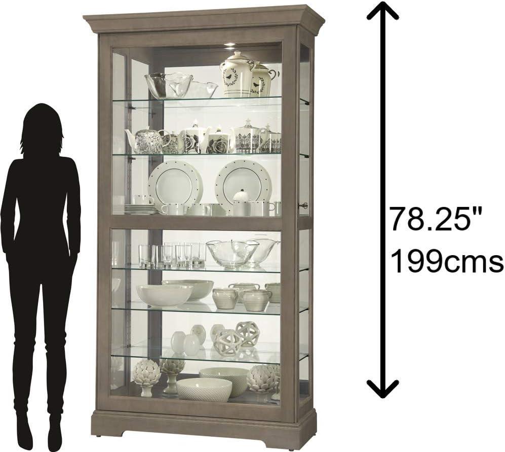 Transitional Gray-Brown Lighted Curio Cabinet with Adjustable Shelves