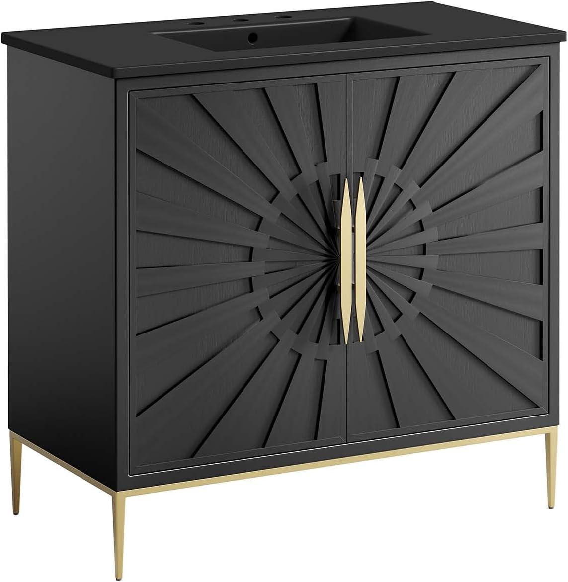 Modway Awaken 36" Solid Wood and MDF Bathroom Vanity in Black