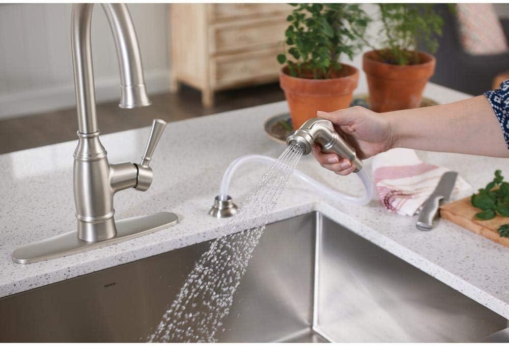 Spot Resist Stainless Steel Single-Handle Kitchen Faucet with Side Sprayer