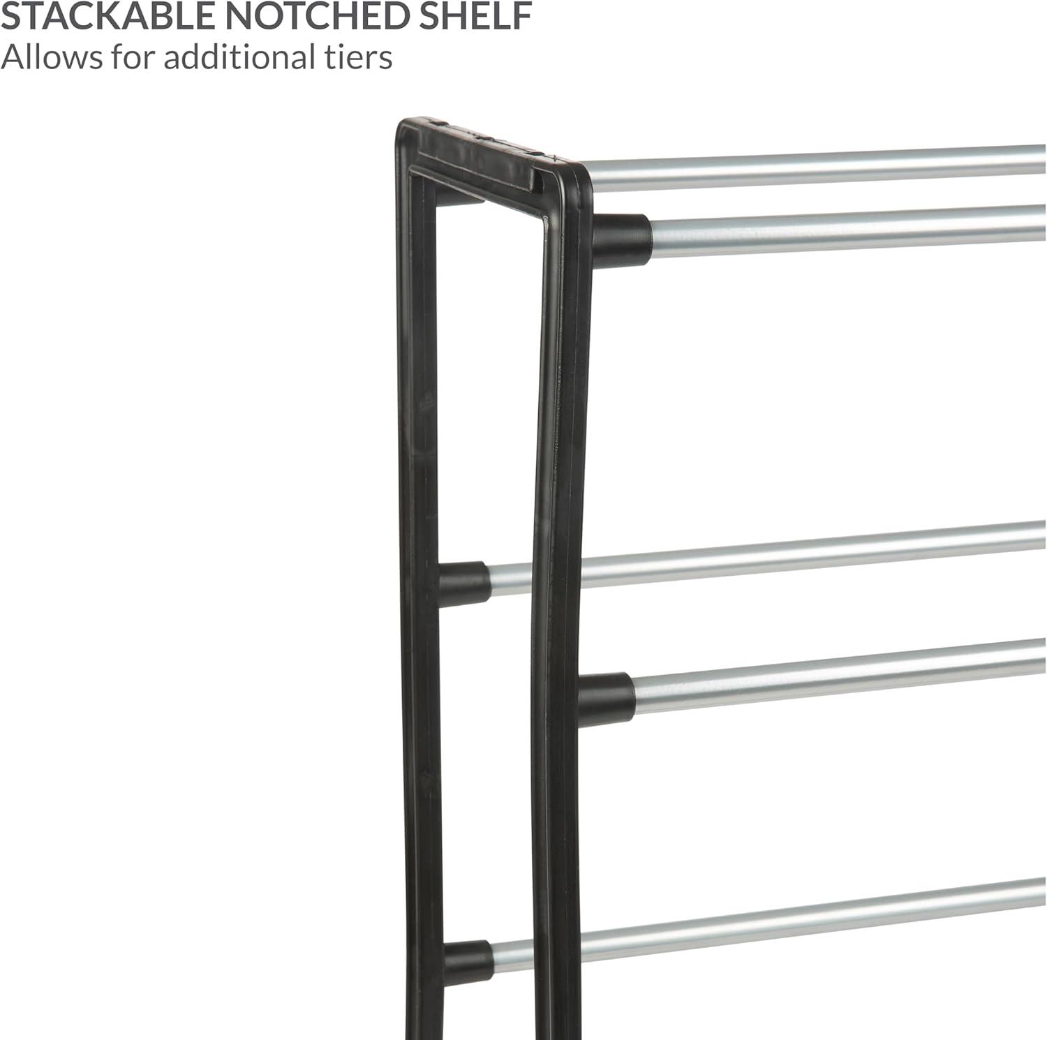 Black Stackable Four-Tier Shoe Rack Organizer