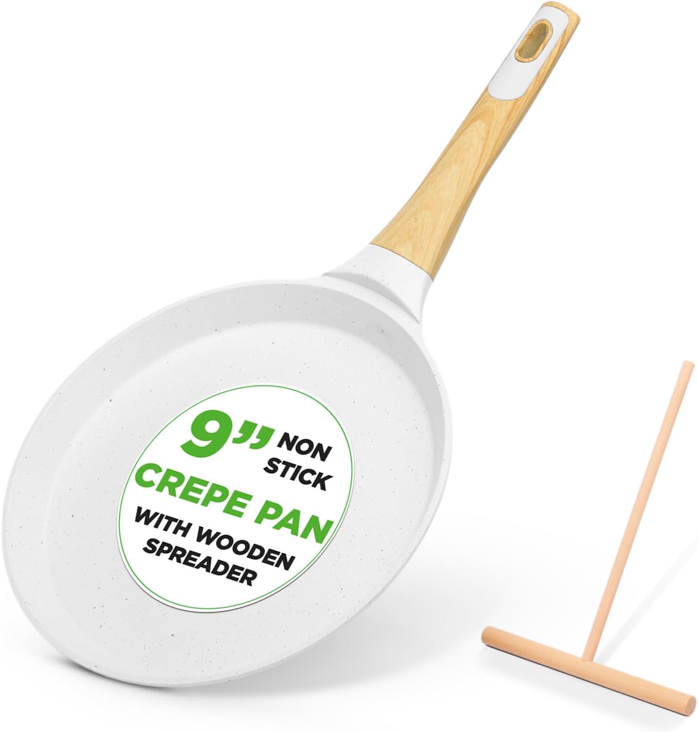 NutriChef Nutrichef 9.45” Non-Stick Crepe Pan With Wooden Spreader, Durable Marble Coated Dosa Pan, Bakelite Handle And Induction Bottom, Pfoa/Pfos Free, Dishwasher Safe, Even Heat Distribution