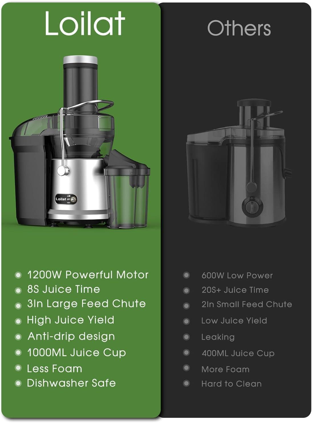 1200W Stainless Steel Centrifugal Juicer with Variable Speed and Pulp Receptacle