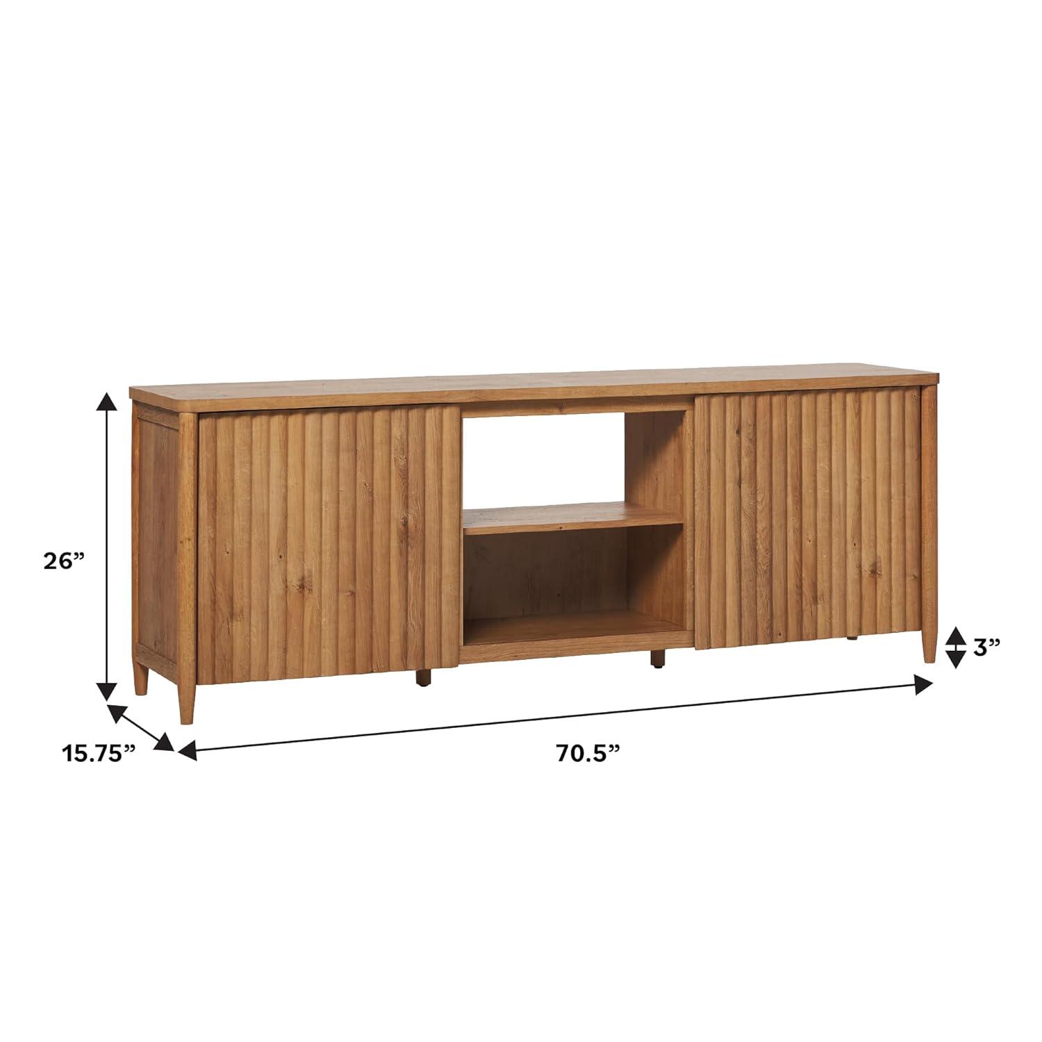 Scandinavian Reeded TV Stand with Open Storage for up to 80" TV  English Oak