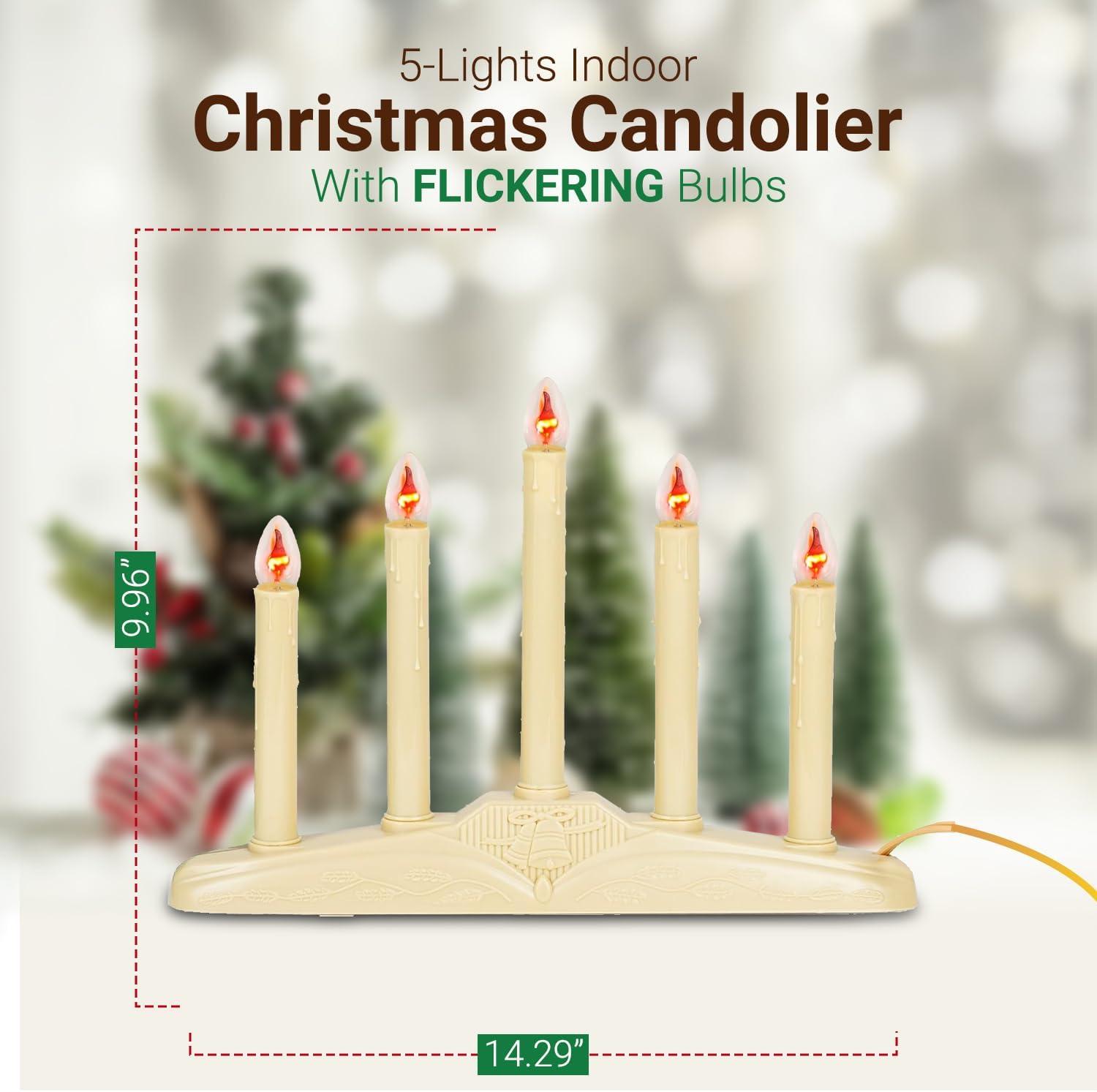 Tupkee Christmas Candolier Window Candles  with Flickering Bulbs  5-Lights Indoor -Flameless Electric Window Candles Candelabra
