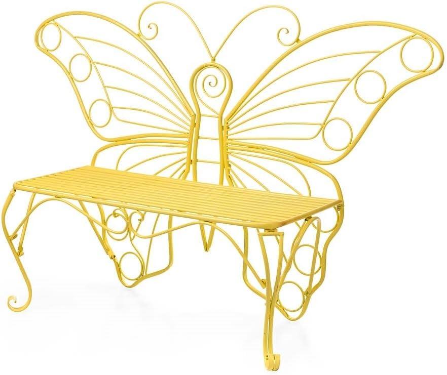 Ethereal Yellow Metal Butterfly-Inspired Garden Bench