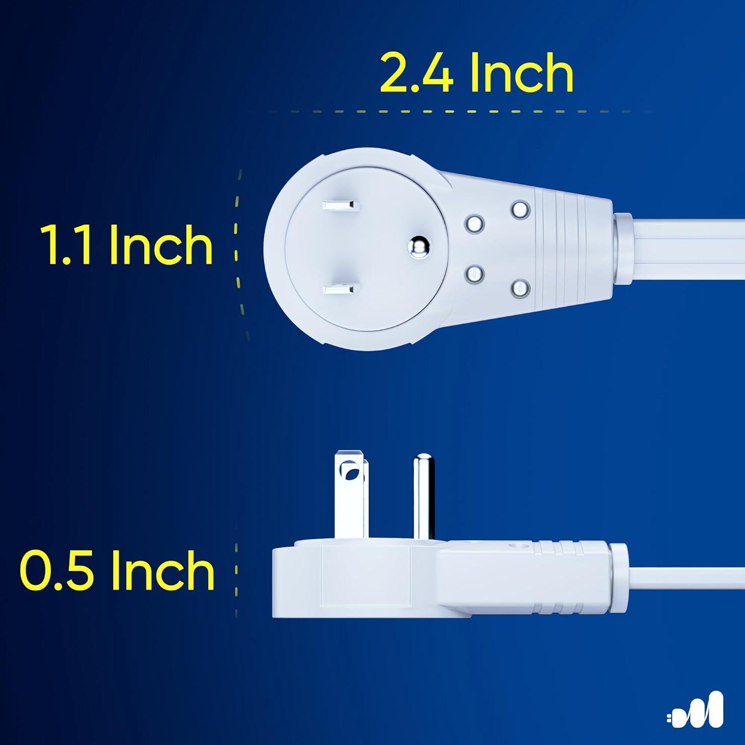 Maximm 1 ft. 16/3 Flat Extension Cord 360 Rotating Plug 3-Outlet 13A, 1625W, UL Certified, Black