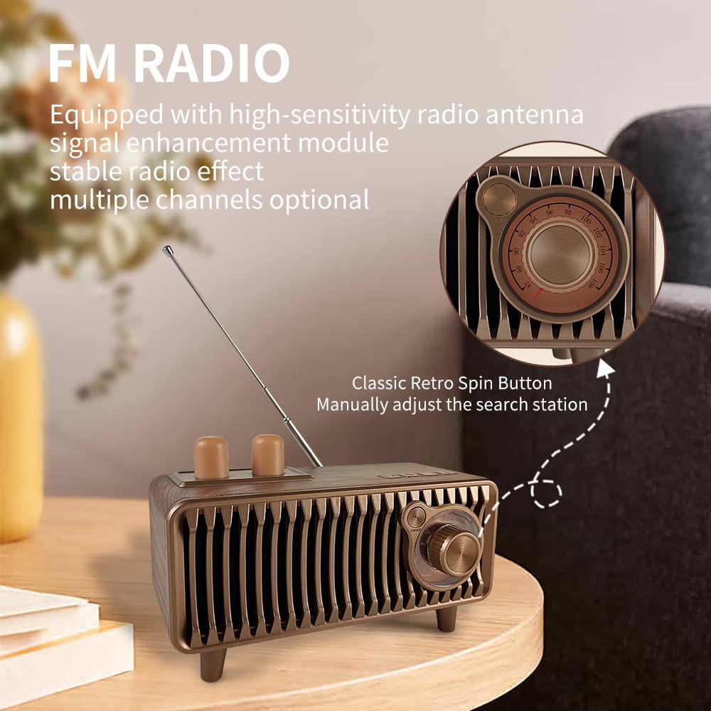Retro Bluetooth Speaker, Vintage Radio Walnut Wood Rotary FM Radio 20W Dual Speakers Stereo,with U Disk/TF Card/Aux Music Player Function,Portable Wireless Speakers for Home, Office Decor