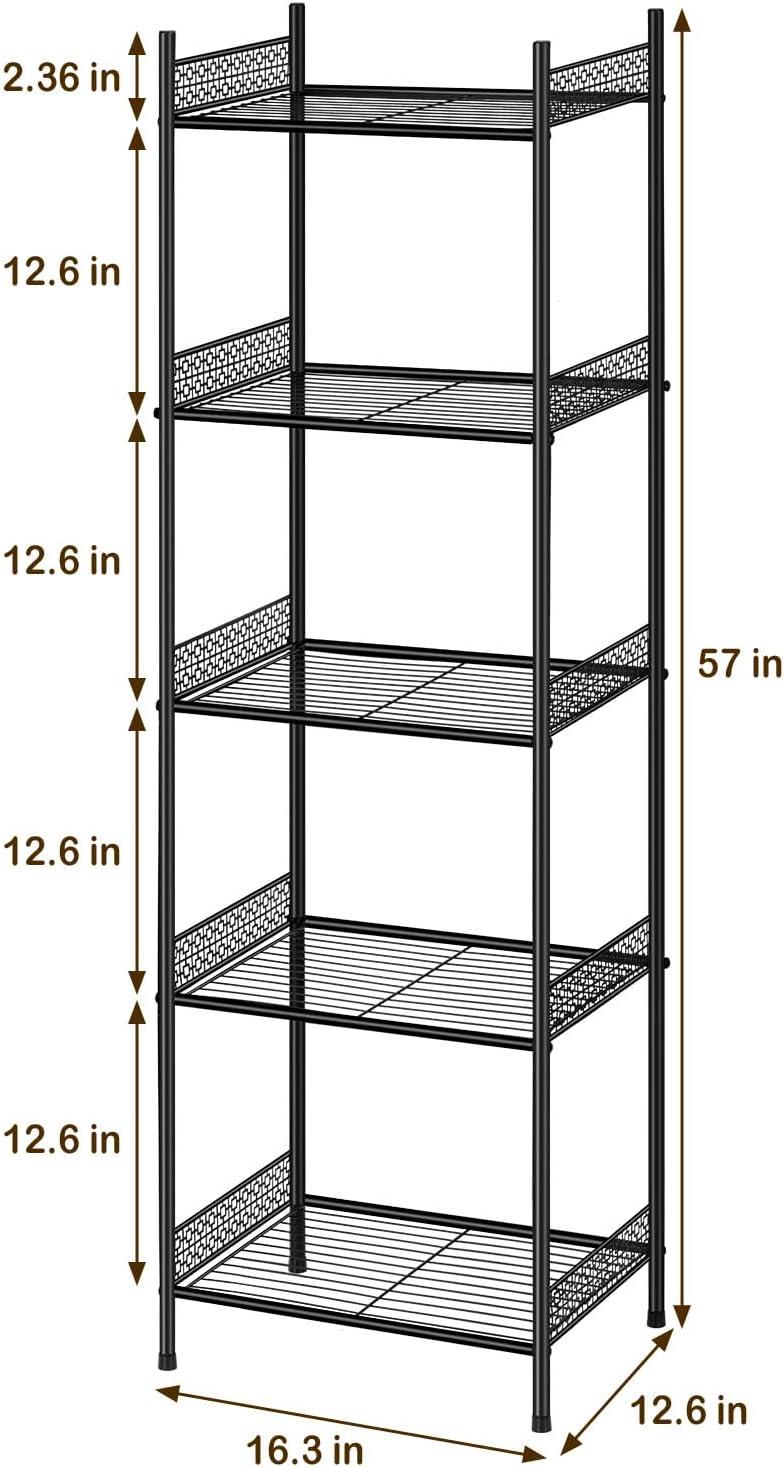 Black 5-Tier Metal Wire Bathroom Storage Shelf