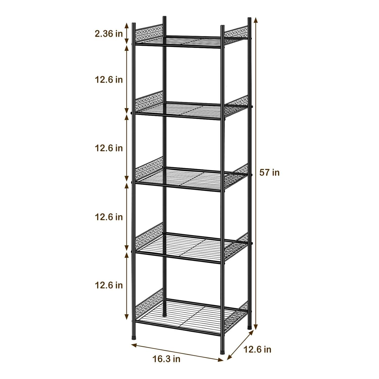 5-Tier Bathroom Storage Shelf, Heavy Duty Wire Shelving Unit Free Standing Towel Rack Organization for Kitchen Bathroom Laundry, Black