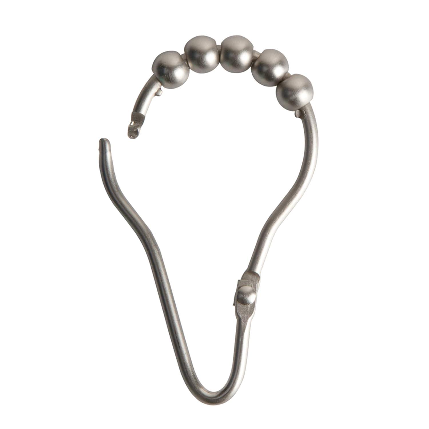 Brushed Nickel V-Hinged Roller Glide Shower Curtain Hooks