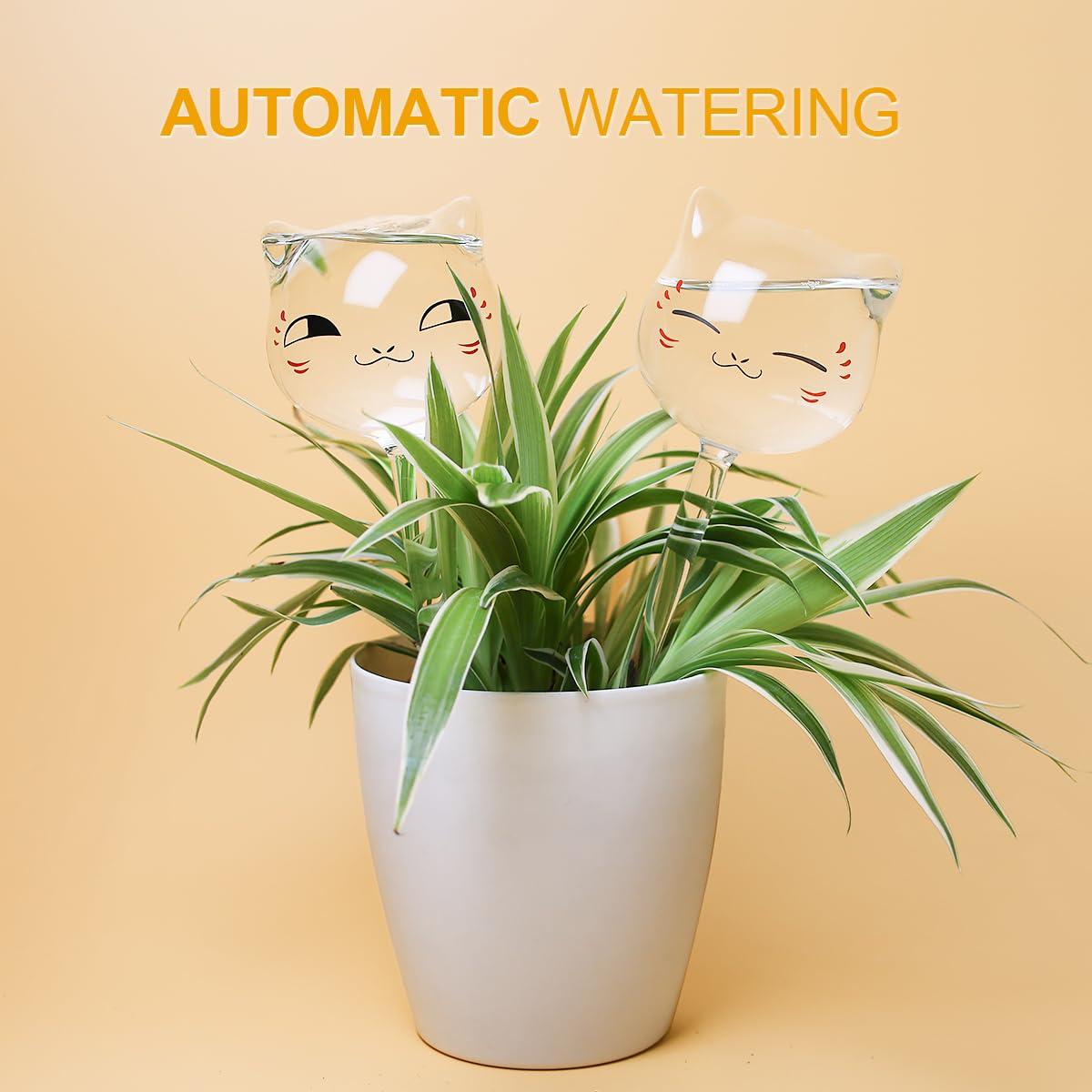 KiKiHeim Plant Watering Globes Self Watering Planter Insert Glass Spikes, Hand Blown Clear Automatic Water Bulbs for Outdoor&Indoor Plants, 6.4oz/190ml Capacity, 3 Cats