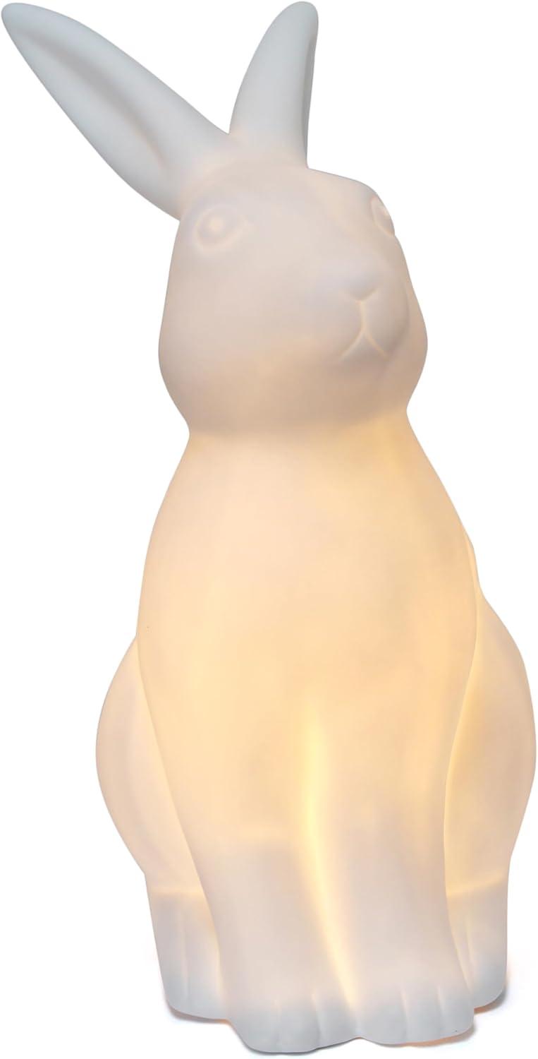 Gracie Oaks Creekwood Home 10.43" Glowing Ceramic Bunny Rabbit Light, For Home Décor, Nightstand, End Table, Entryway, Bookshelf, Kid's Room, White