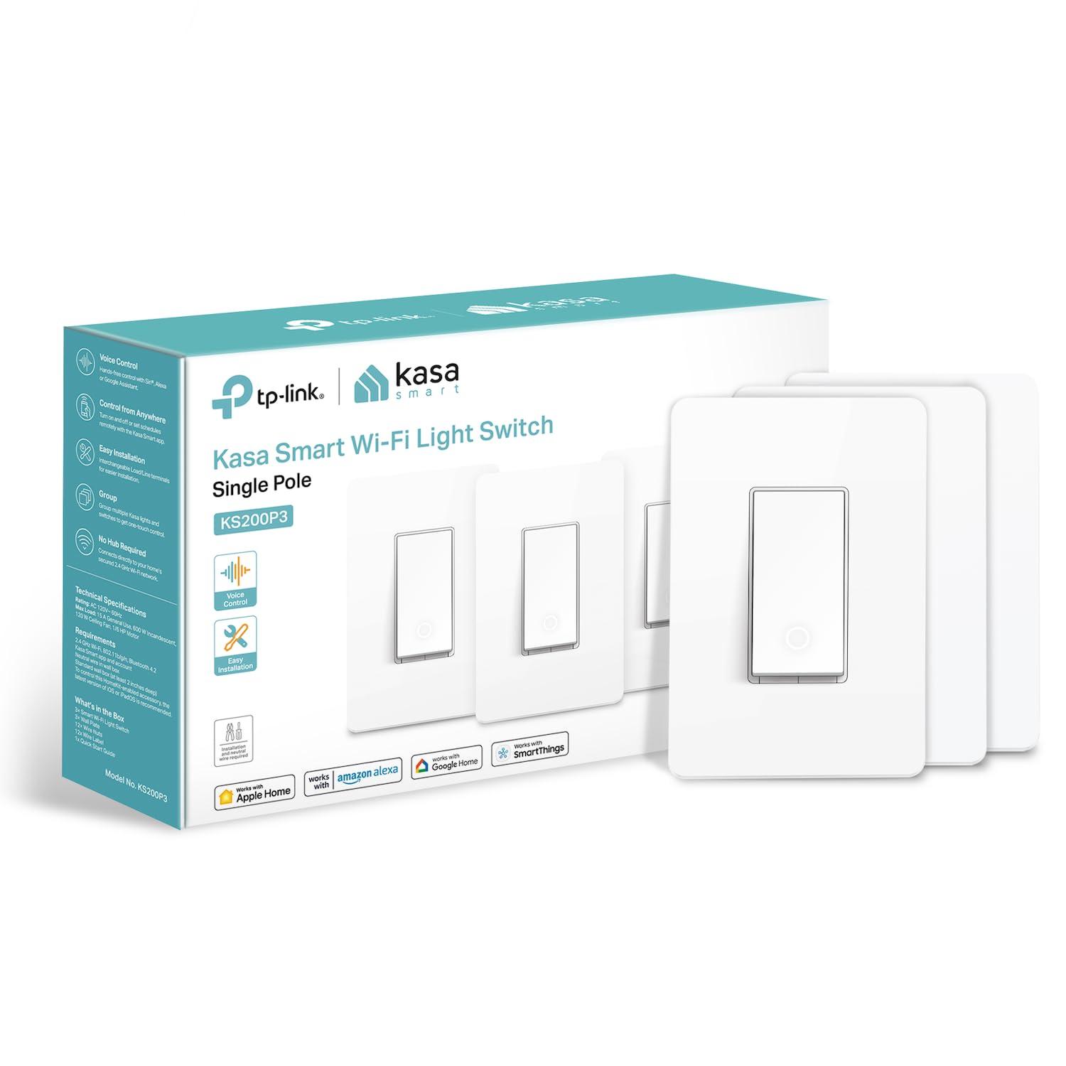 TP-Link Kasa Smart Wi-Fi Light Switch 3-Pack, HomeKit KS200P3