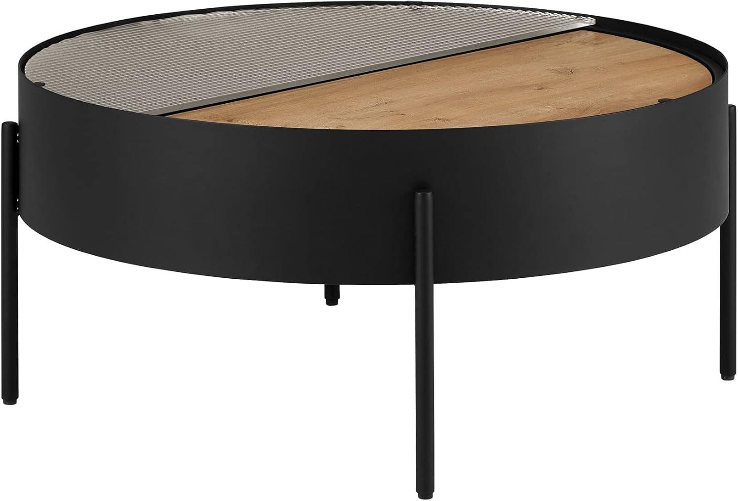 33'' Black English Oak and Fluted Glass Round Coffee Table