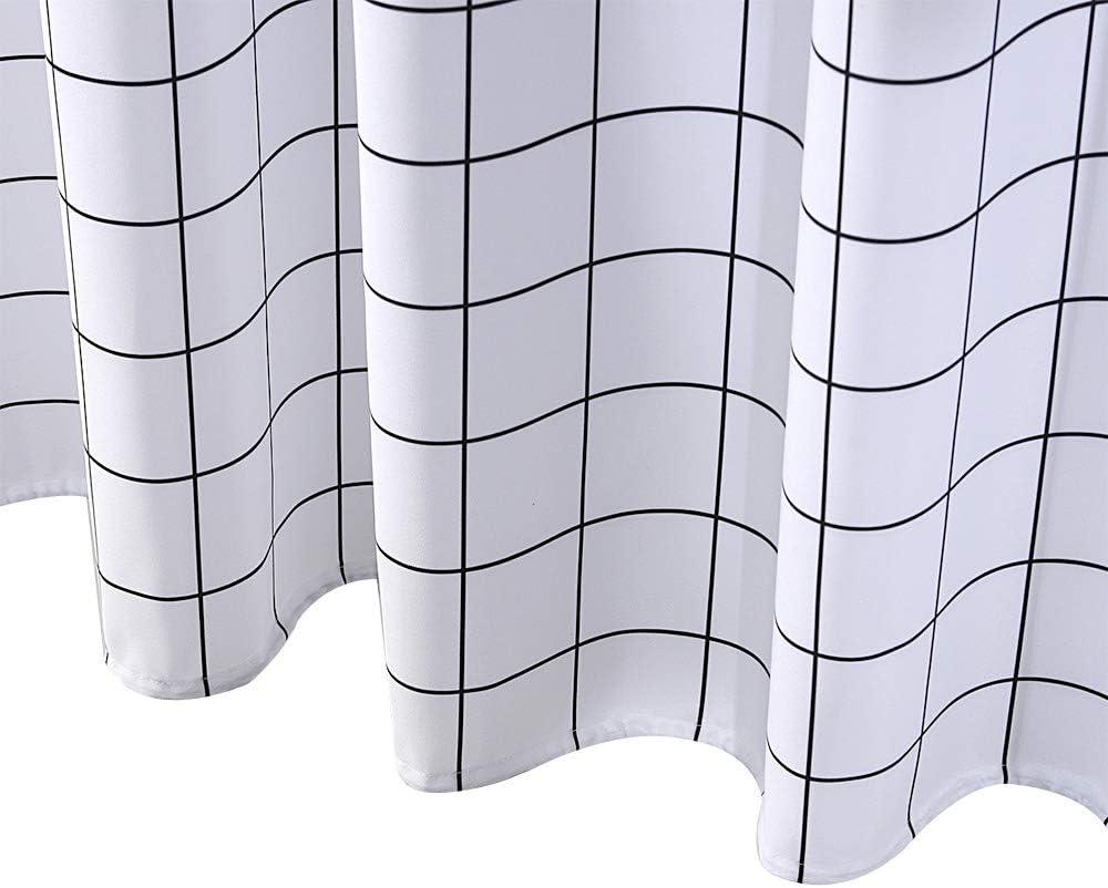 Fabric Shower Curtain, White and Black Geometric Resistant Waterproof 72 x 72 inches Long Bathroom Shower Curtain Set (Simple Geometric)
