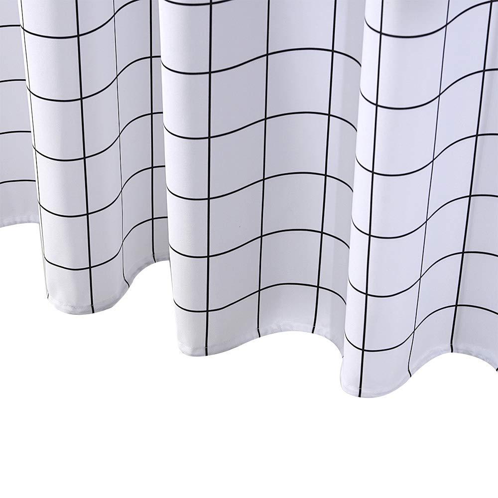 Fabric Shower Curtain, White and Black Geometric Resistant Waterproof 72 x 72 inches Long Bathroom Shower Curtain Set (Simple Geometric)