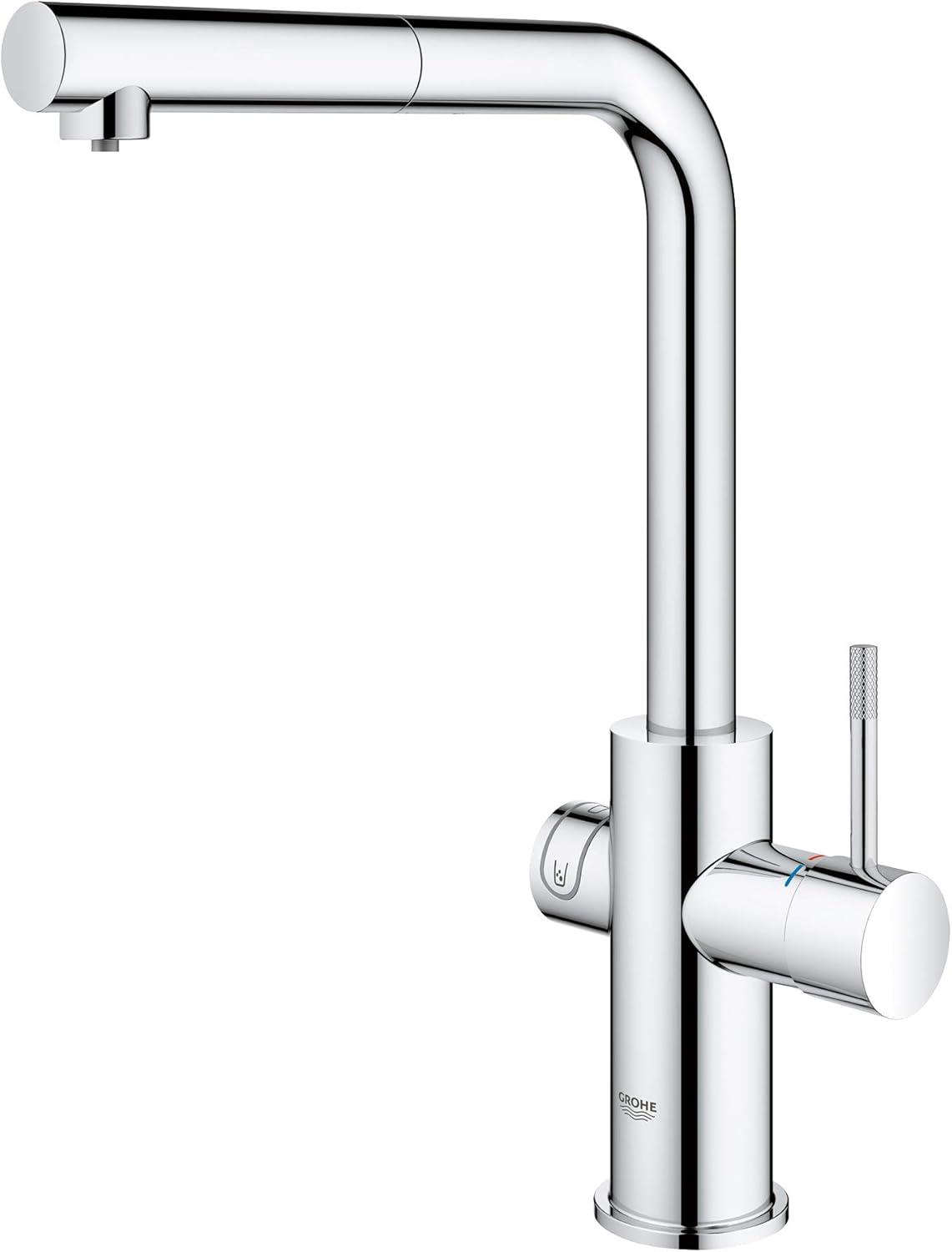 Grohe 31 608 2 Blue 1.75 GPM Single Hole Pull Out Kitchen Faucet For Chilled And Sparkling