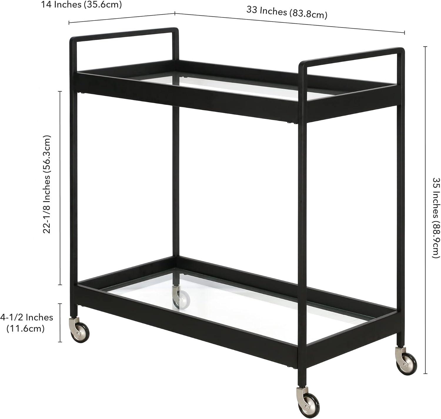 Evelyn & Zoe Contemporary Blackened Bronze Bar Cart with Tempered Glass Shelves