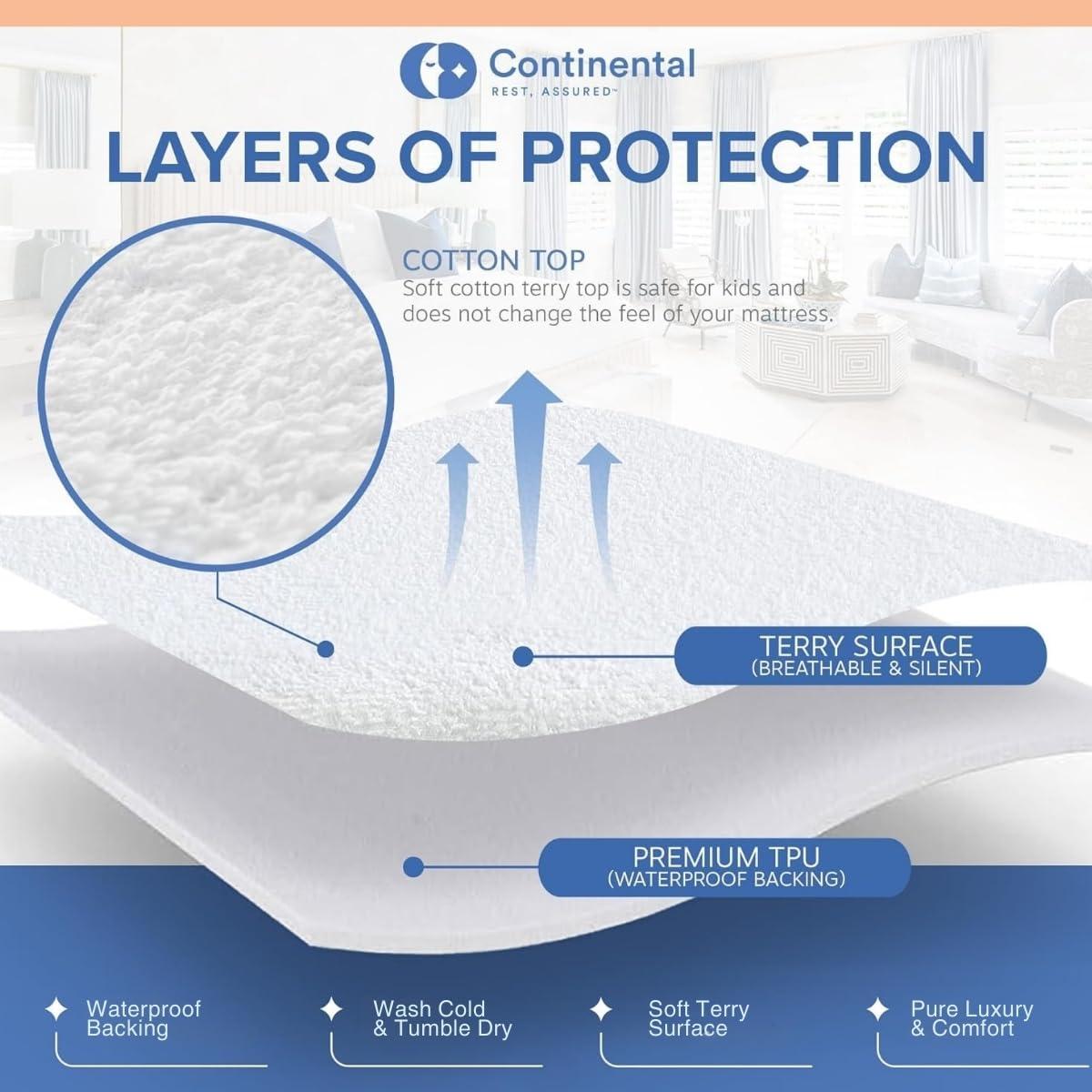 Continental Bedding Waterproof Terry Fitted Mattress Protector Sheet - Twin Size