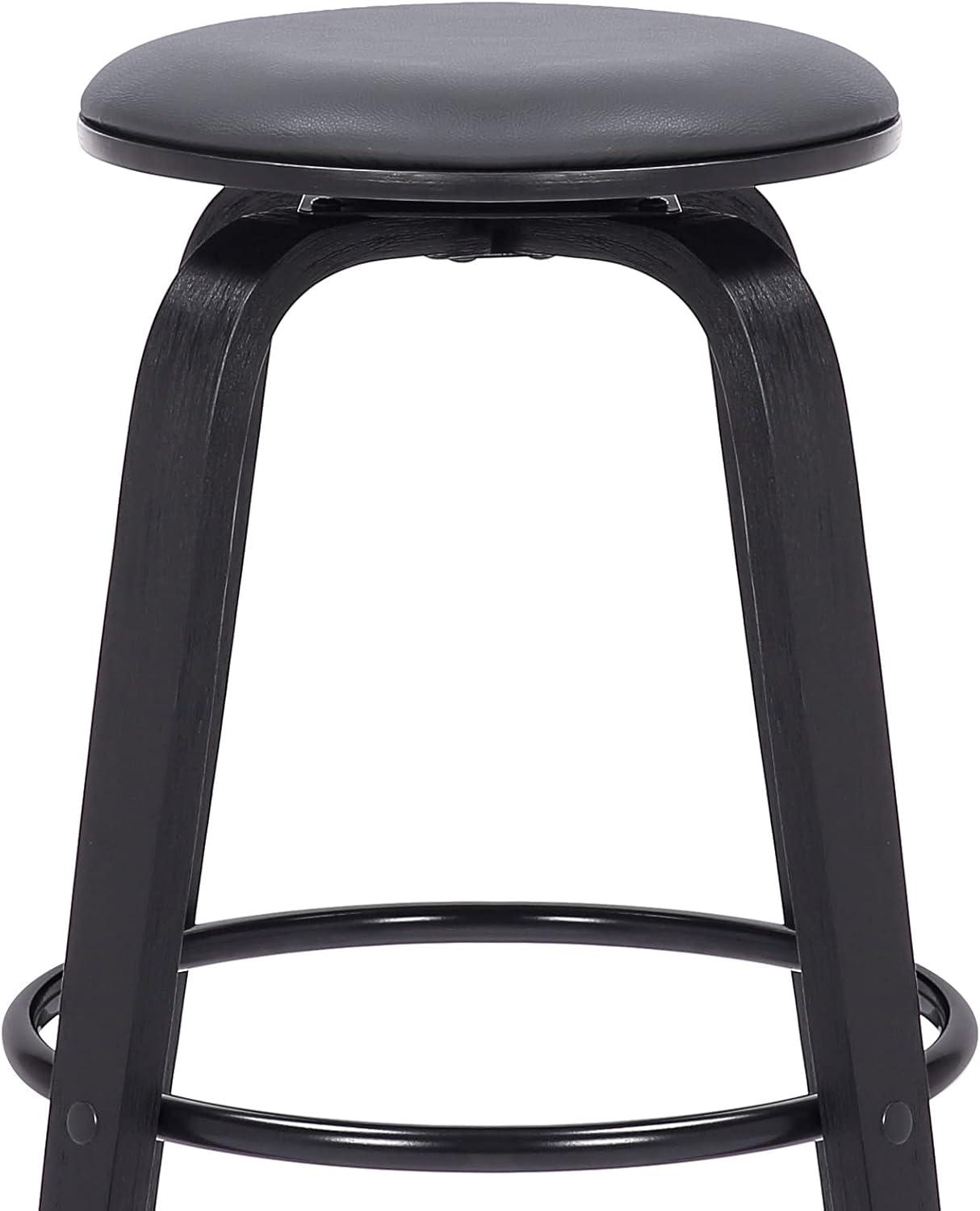 Armen Living 30" Harbor Backless Swivel Faux Leather Wood Counter Height Barstool Gray/Black: Round Seat, Footrest, Fixed Height