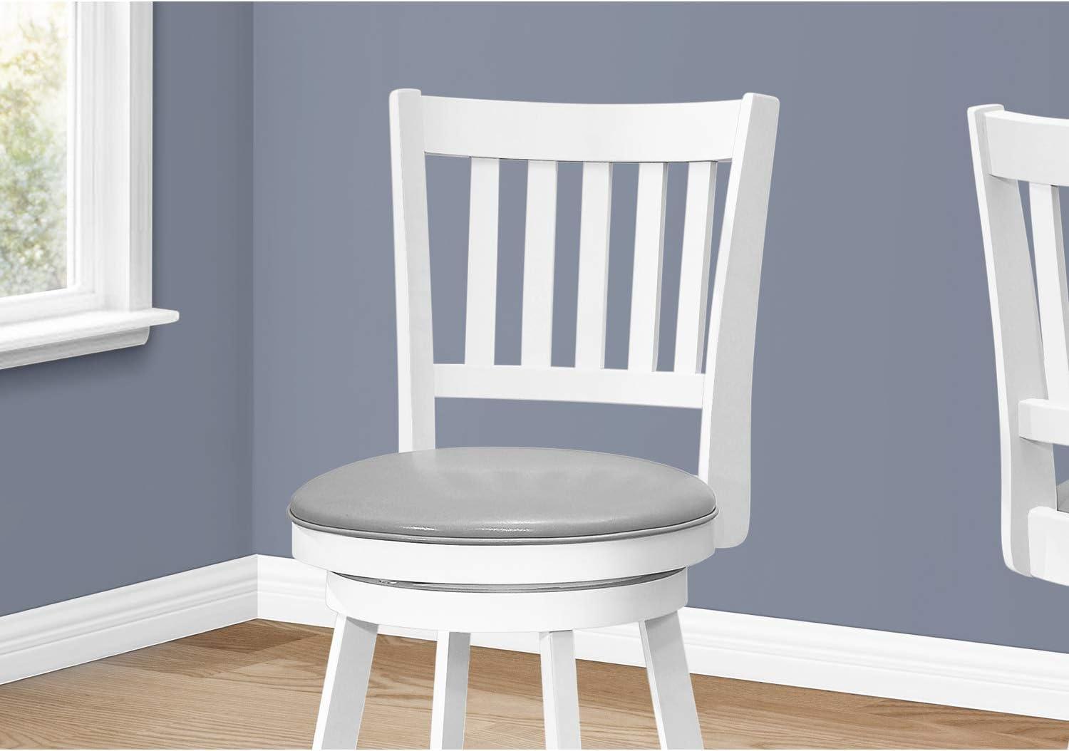 Monarch Specialties Bar Stool Set Of 2 Swivel Counter Height Kitchen White Wood Grey Leather Look Transitional